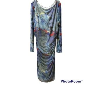 Kay Unger Ruched Abstract Print Dress. Soft mesh overlay…very nice movement.